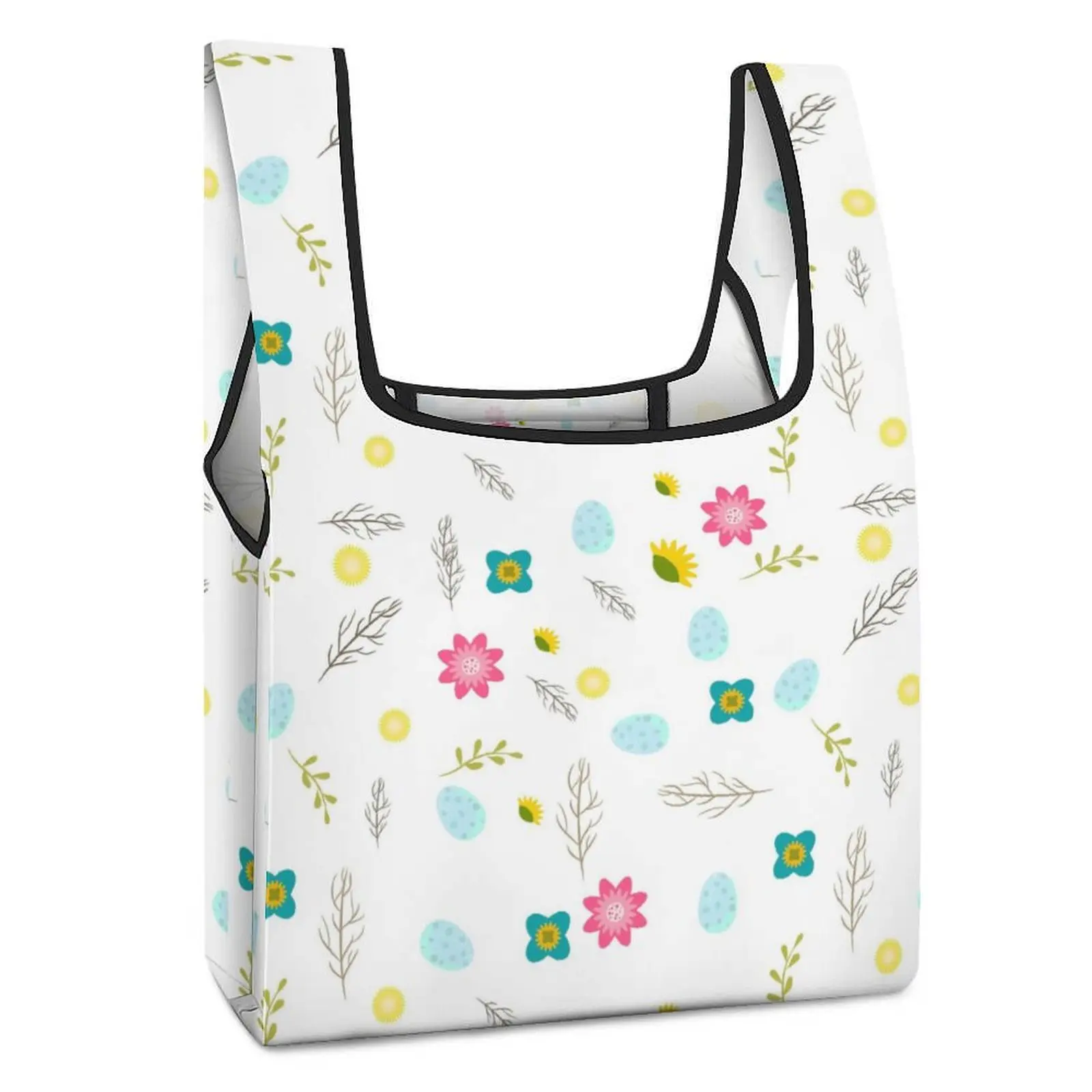 Custom Pattern Foldable Shopping Bags Colorful Small Flowers Lightweight Bag Travel Women Portable Collapsible Bags