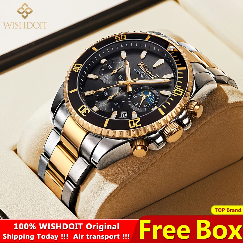 

100%Original WISHDOIT Watch for Men TOP Brand Waterproof Sports Stainless Steel Chronograph 2022New Fashion Luxury Wristwatches
