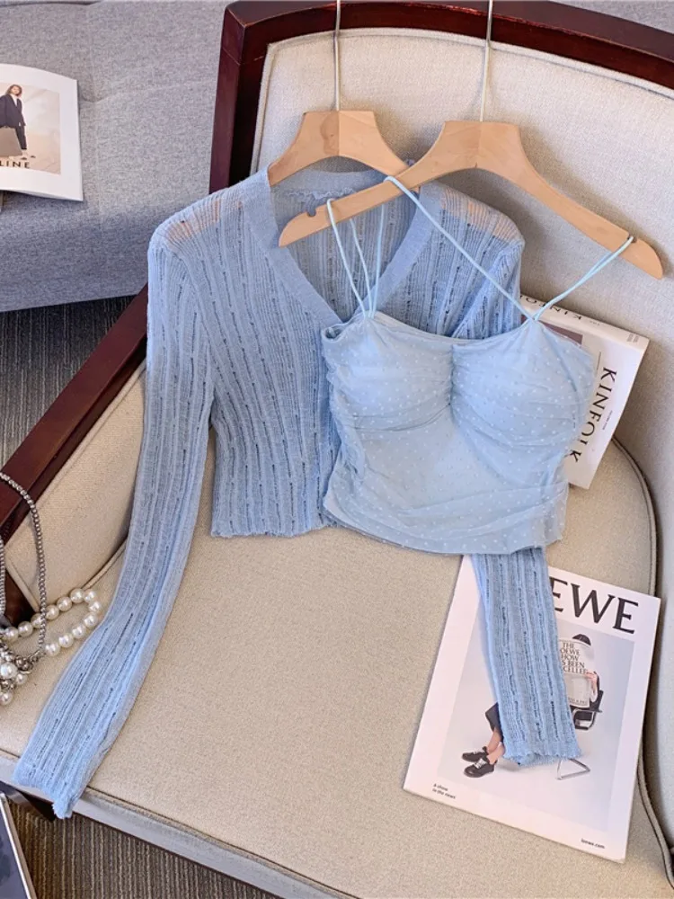 Женский трикотажный кардиган с V-образным вырезом и длинным рукавом