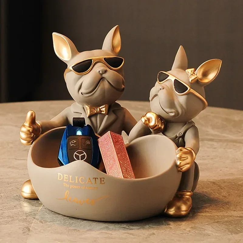 Статуя возлюбленного бульдога с чашей коробка для хранения ключей ювелирные