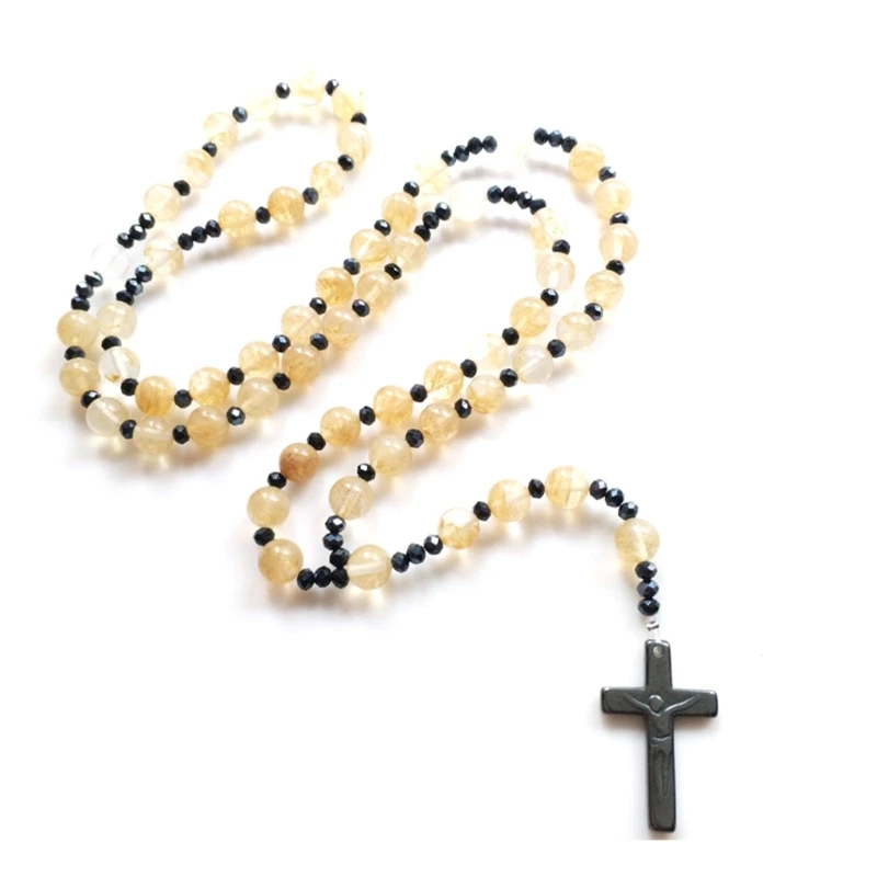 

2023 New Pendant Rosary Beaded Necklace Catholic Crystal Beads Chain Necklace for Women Men Christian Jewelry Prayer Gift