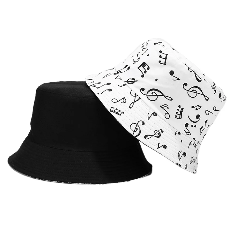 

BADA Musical Note Pattern Panama Unisex Double-sided Wearing Bucket Hats Women Summer Outdoor Travel Sun Protection Basin Caps