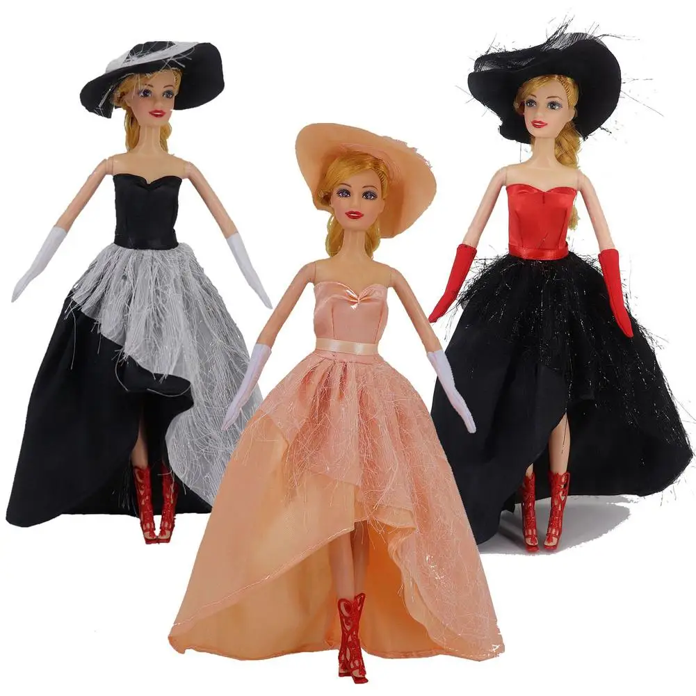 

Doll Clothes Fashion Princess Dress For 29-30cm Doll With Hat Gloves Dress Up Toys For Girls Birthday Gifts Dolls Accessories