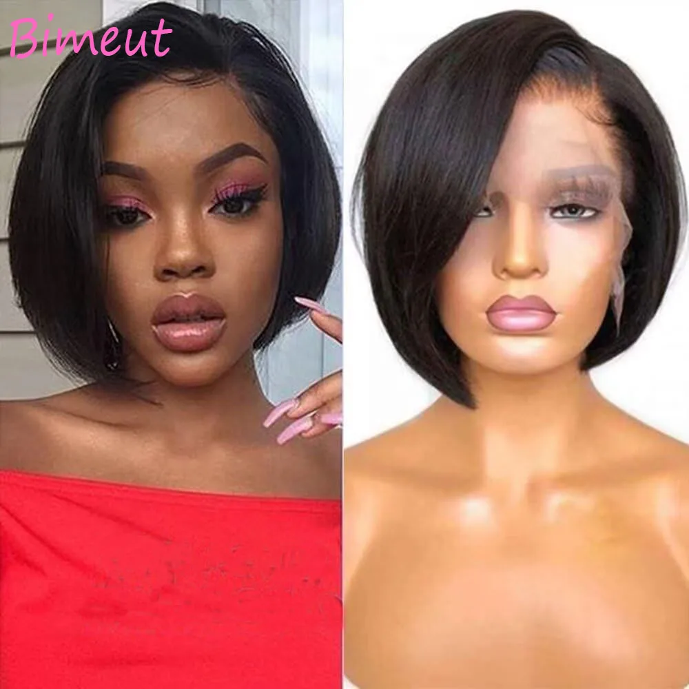 Бразильский Прямой Парик Из Человеческих Волос Remy 8 Дюймов Натуральный Черный 13x4