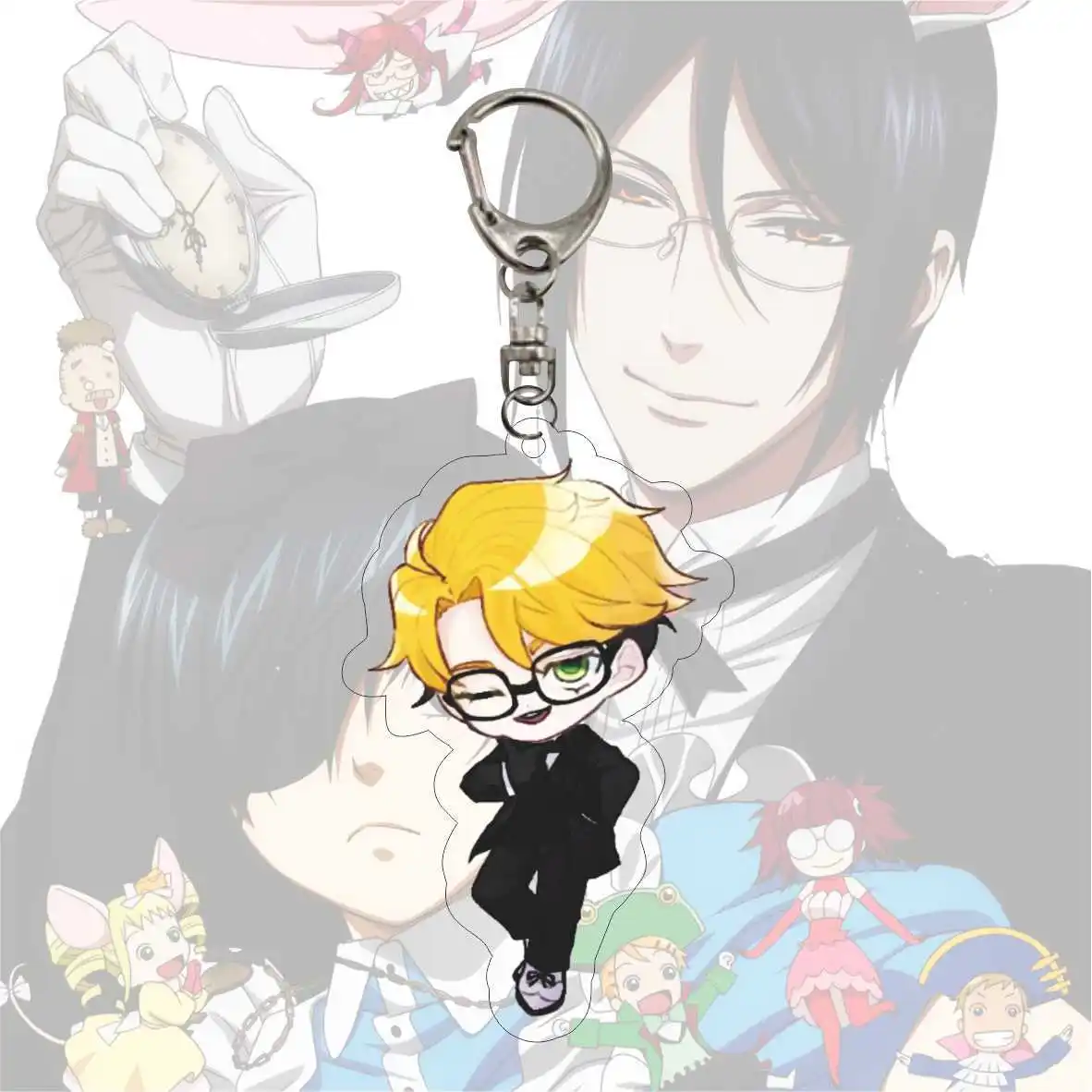 Брелок черный Батлер Kuroshitsuji Аниме фигурки мультяшный принт двусторонний