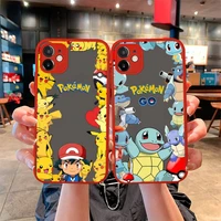 pokemon squirtle bulbasaur pikachu phone case for iphone 13 12 11 pro mini max xs x 8 7 plus se 2020 xr matte light red cover