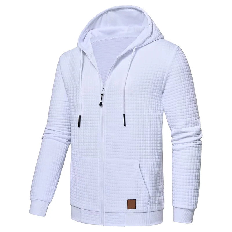 

Men Hooded Sweatshirt Plaid Jacquard Casual Long Sleeve Zip up Jacket with Pockets Fall Spring Coat Daily Hoodies Streetwear
