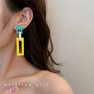 Exaggerated personality wooden Earrings candy color ear studies simple fashion girl color Earrings Jewelry