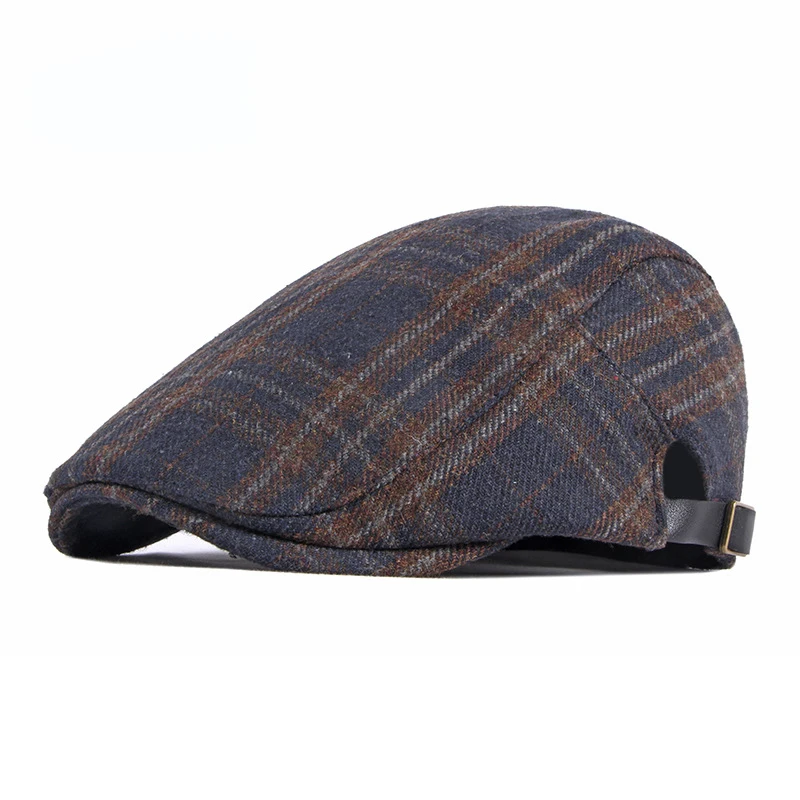 

Vintage Peaked Cap Men Woolen Berets Hats Autumn Duckbill Newsboy Visor Adjustable Plaid Herringbone Flat Hat For Male chapeau