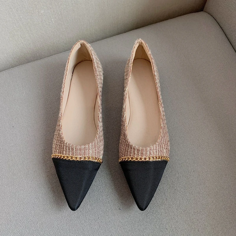 2022 Spring/Summer Pointed Shallow Womens Single Shoes Fashion Flat Shoes With Color Chain Korean Outdoor Low-Heel Sandals