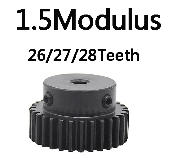 

1.5 Modulus Spur Gear 1.5M26T 45 Steel Pinion Motor Boss Gear Cylindrical Straight Gears 26/27/28 Teeth with Keyway Hole 5x2.3mm