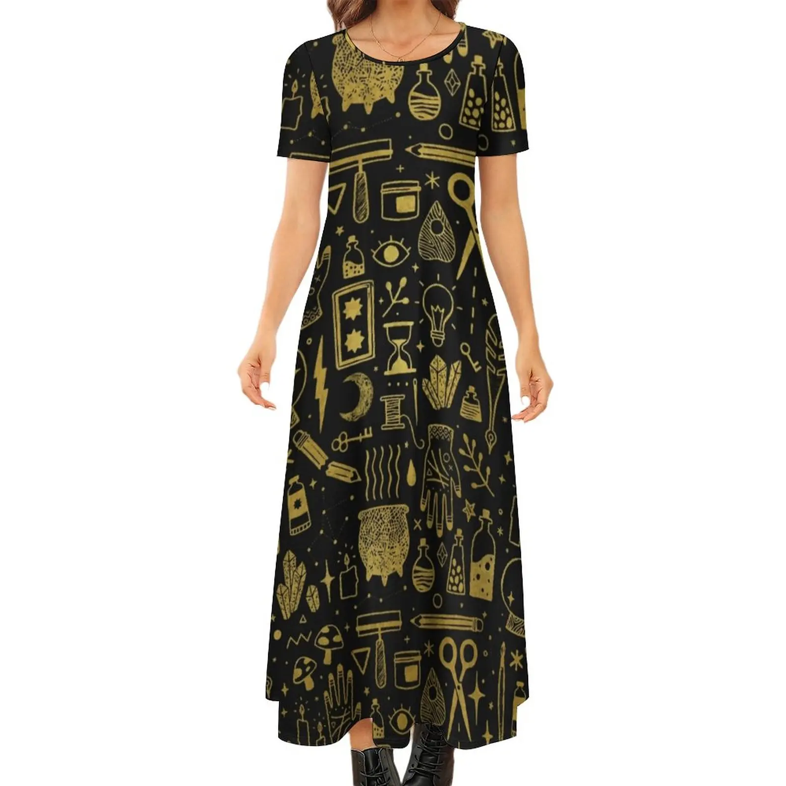 

Witch Magic Dress Spooky Halloween Cute Maxi Dress Aesthetic Boho Beach Long Dresses Female Short Sleeve Big Size Vestido