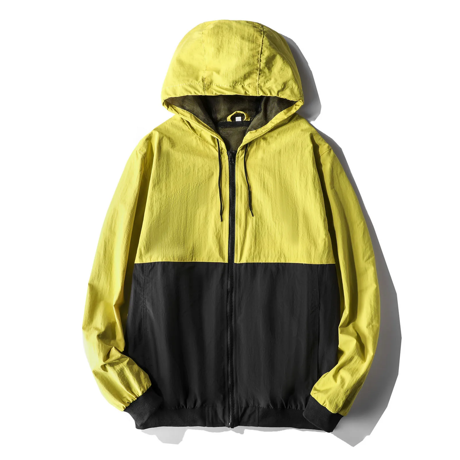 

Fashion Hooded Windproof Jacket Men Autumn Loose Stitching Waterproof Breathable Flight Suit Thin Coat Top Blouse