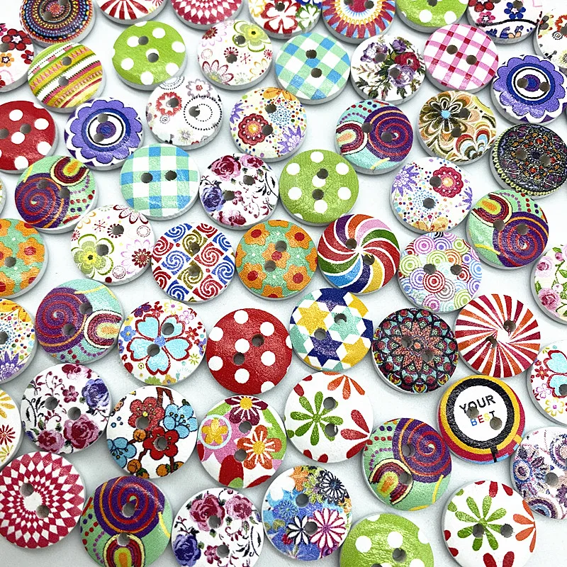 30pcs 15mm A Variety of Styles Mixed Wood Buttons Round Button Monogrammed Love Scrapbooking for Wedding Decor Sewing | Дом и сад