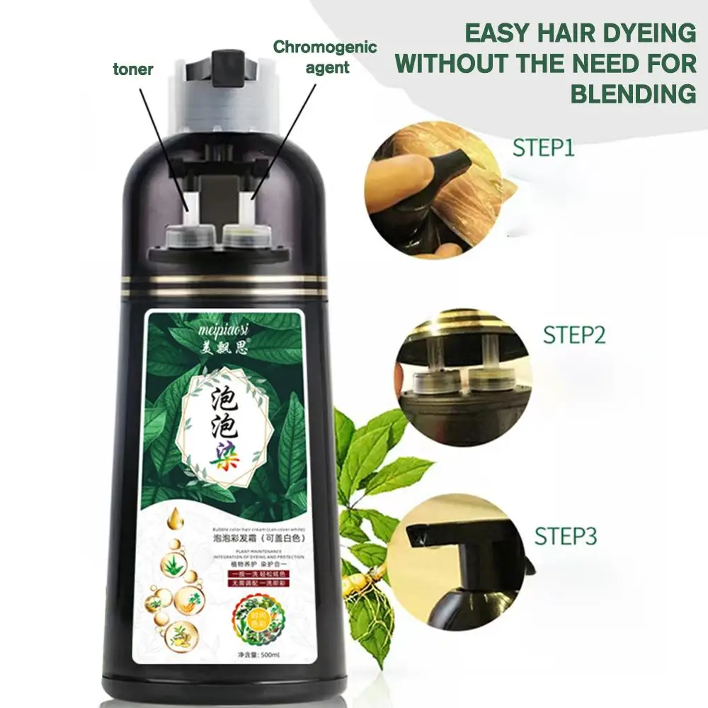 

500ml Hair Dye Shampoo Organic Natural Ginseng Extract Black Hair Color Dye For Cover Gray White Hair Hair Style Products L9C1