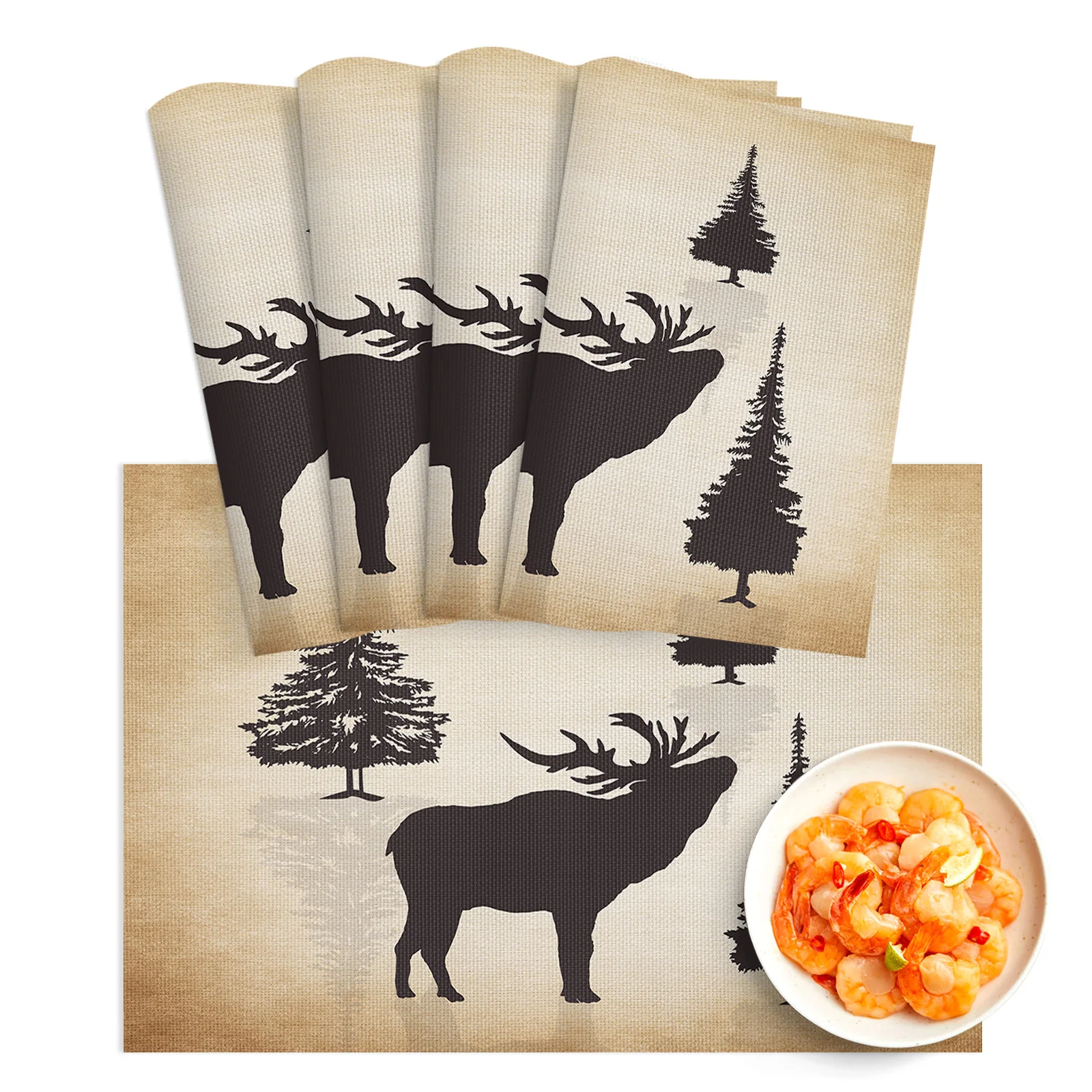 

4 Pcs Mat Elk Christmas Tree Bowl Pad Coaster Set Washable Dining Table Placemats Home Decoration Kitchen Accessories Stocked