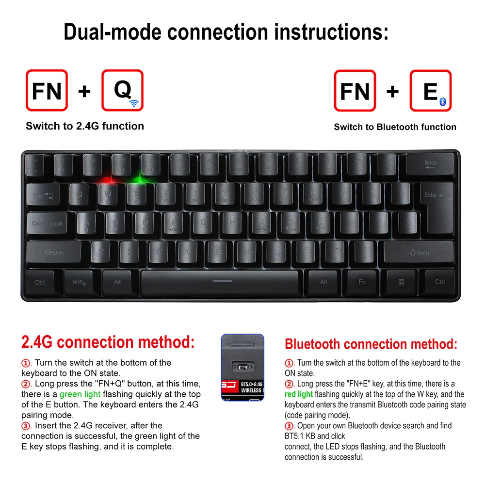 gaming keyboard compact 61 keys wireless keyboard bluetooth 2 4ghz dual modes 60 rgb pk rk61 keyboard for laptop tablet mobile free global shipping