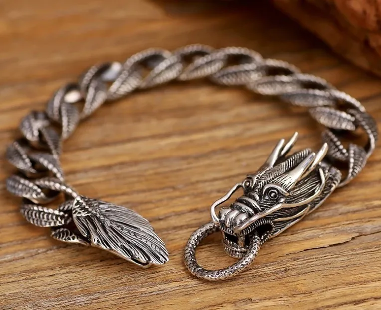 

S925 Sterling Silver Jewelry Vintage Thai Silver Bracelet Fashionable and Domineering Men's Dragon Personality Trendy Bracelet