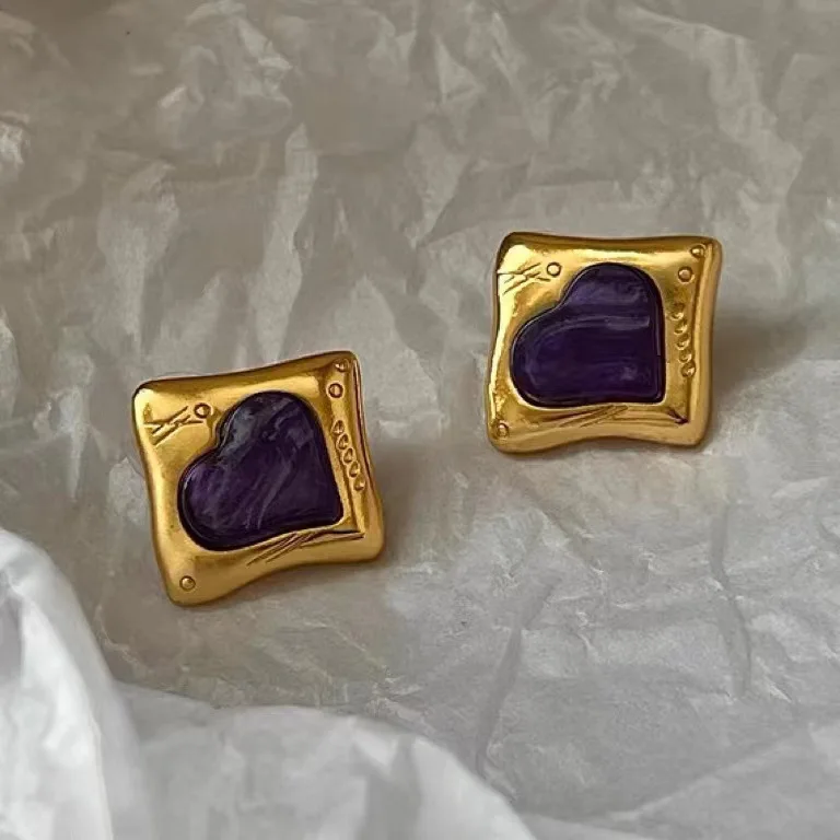 

Purple Women's Retro Square Earrings