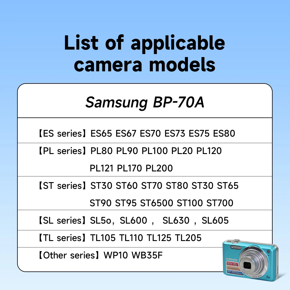 1-10 шт. BP-70A BP 70A BP70A аккумуляторная литий-ионная батарея для Samsung PL80 PL90 PL100 ES70 SL50 SL600 ST30 ST60 ST65 TL105 камера (art.: 3920c2ac6ef2e) - 3920c2ac6ef2e