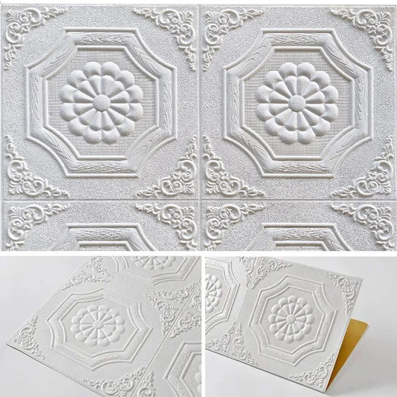 

10Pcs 3D Self-Adhesive Wall Stickers DIY Foam Wallpaper Home Decoration Living Room Waterproof Tile Foam Ceiling Wall Stickers