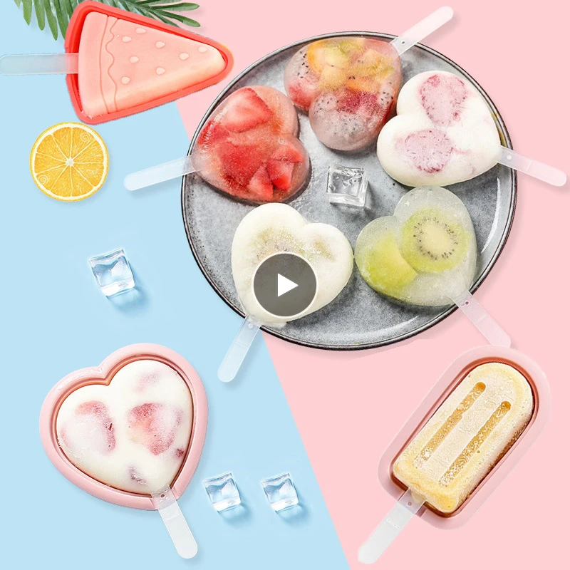 

Ice Cream Ice Pops Mold Portable Ice Cube Tray With Lid Food Grade Silicone Mold Baby DIY Food Supplement Kitchen Accessories