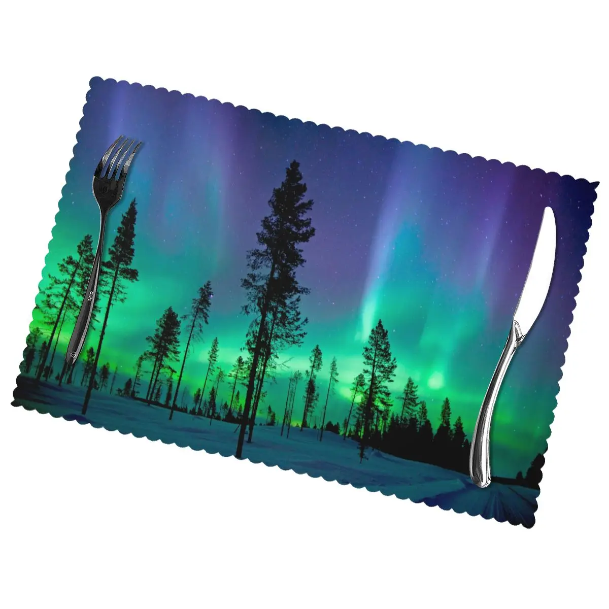 

Northern Lights Non-Slip Insulation Place Mats for Kitchen Dining Table Washable Placemats Bowl Coaster Cup Mat Set of 6