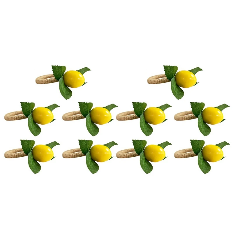 

10X Lemon Napkin Rings Set,Lemon Vine Napkin Rings,Dinning Table Setting Napkin Holder For Dining Table,Holiday Decor