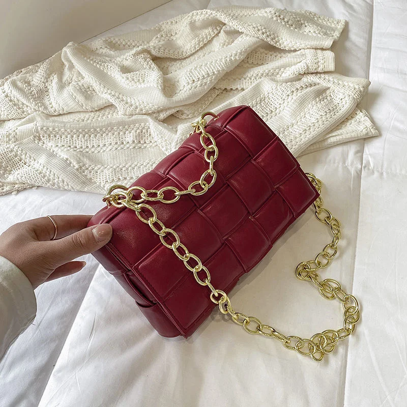 

Crossbody Luxury Weave Bags For Women 2022 Fashion Quality Pu Leather Chain Woven Shoulder Bag Female Designer Handbag And Purse