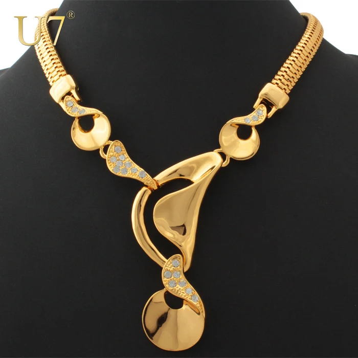 

U7 African Necklace Women Gold Color Fashion Jewelry Wholesale Trendy Big Size Choker Necklaces Dubai Jewelry