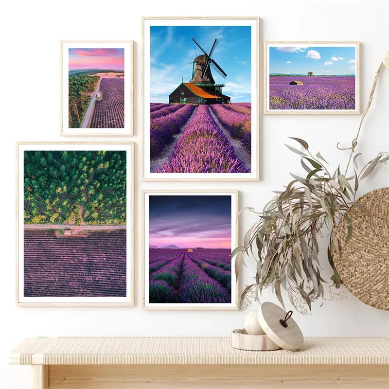

France Provence Purple Lavender Field Travel Canvas Painting Poster Setting Sun Wall Art Living Room Decoration Home Decor