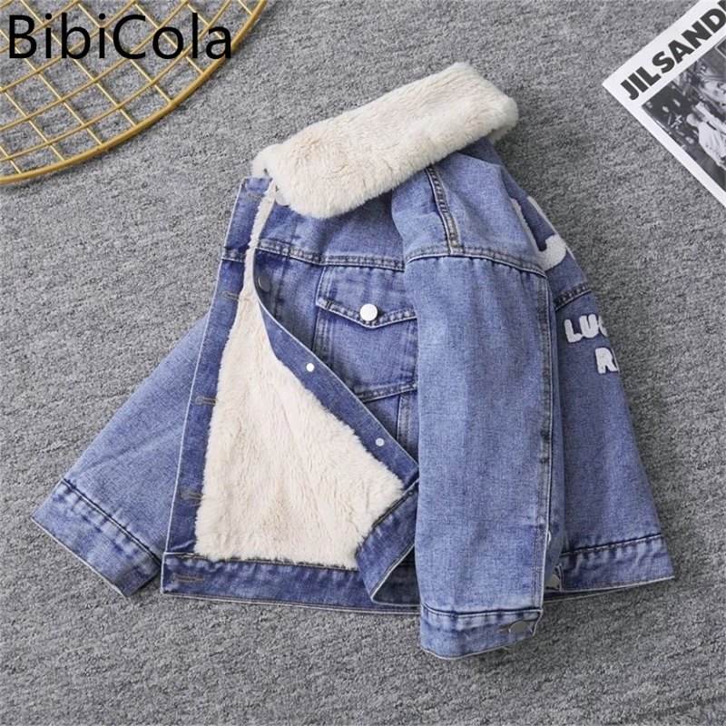 

Fashion Teenager Boys Girl Cotton Denim Jacket Winter Infant Toddler Fleece Warm Jean Coat Thick Girl Windbreaker Clothes 3-9Y