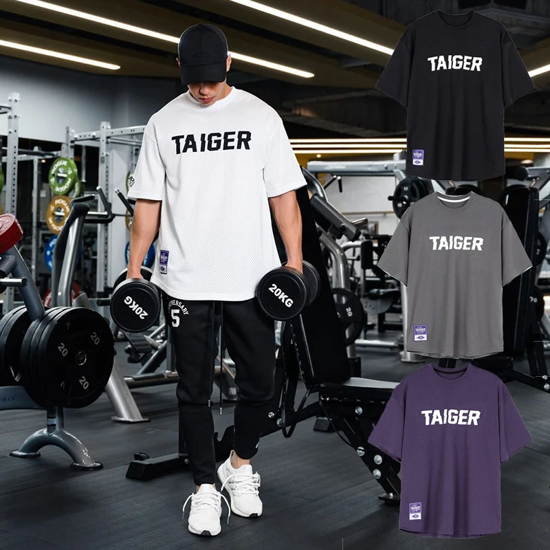 

Men's gym sweatshirt large size cotton T-shirt men's fitness T-shirt men's T-shirt training short sleeve basketball training