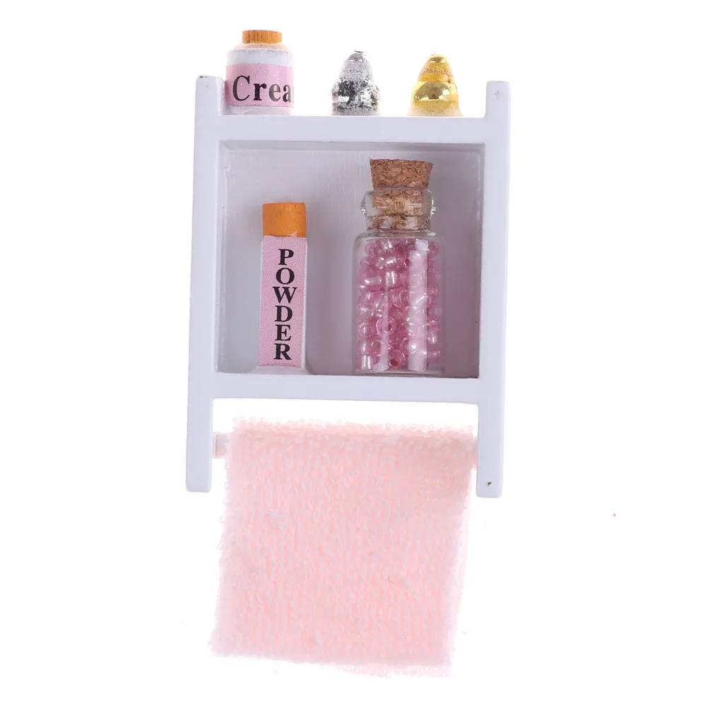 

Handmade Towel Rack Makeup Cosmetic Set Miniature Bathroom Furniture Doll Toy Doll House Accessories