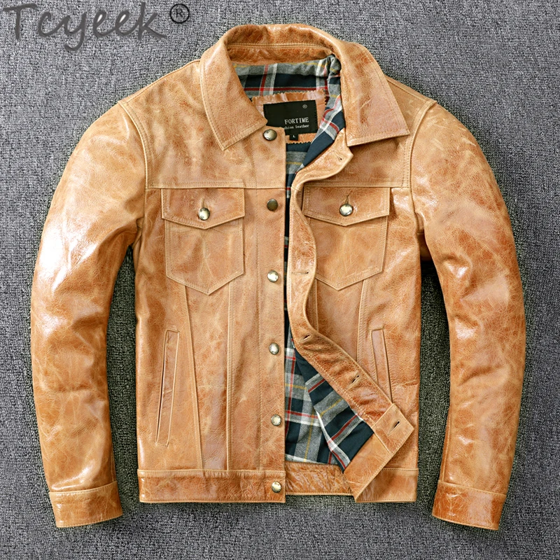 

Куртка Tcyeek мужская из 100% натуральной кожи, винтажная дубленая Батик Куртка из воловьей кожи, пальто, весна-осень