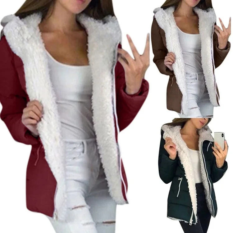2023 plush cardigan hooded jacket cotton jacket