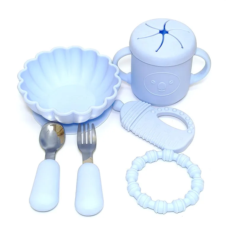 Набор силиконовой посуды для детских тренировок еды мисок вилок ложек шлифовки
