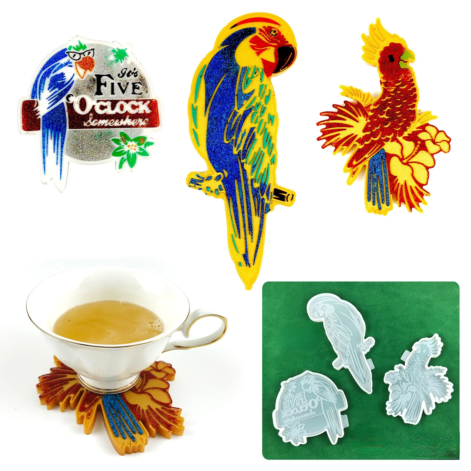 

Parrot Coaster Epoxy Resin Mould DIY Crystal Glasses Parrot Animal Coaster Silicone Mould