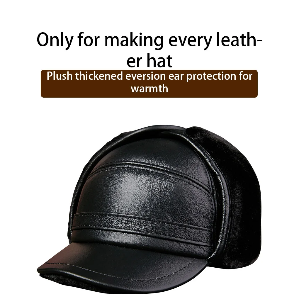 

Зимние кепки, Кожаная шапка с флисовой подкладкой для людей среднего возраста, бейсбольные теплые наушники, головной убор, шапка для прогулок, черного и серого цвета, 2XL 59-60