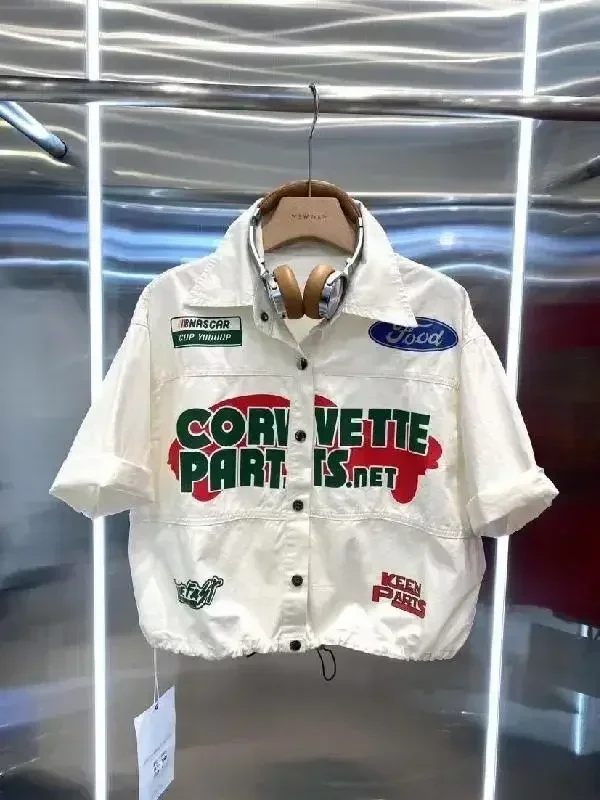 Личность тренд модная джинсовая рубашка 2024 женская короткая летняя повседневная