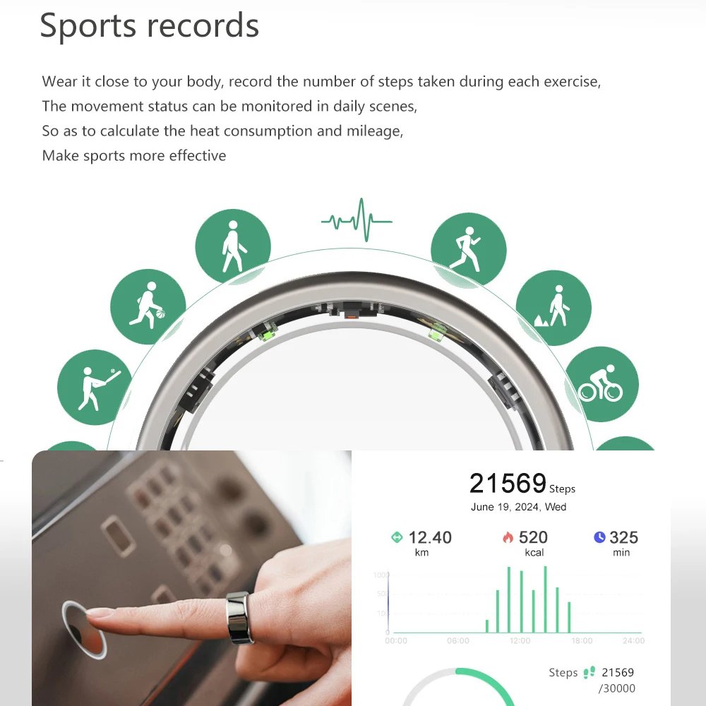 Мужское и женское умное кольцо с функцией измерения пульса уровня кислорода в