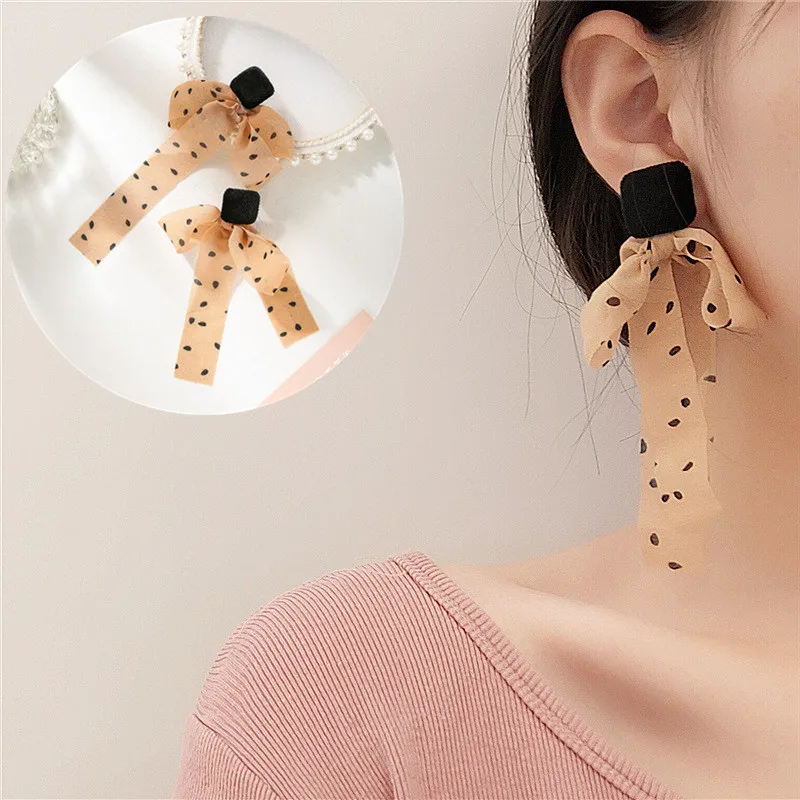 

Polka Dot Bow Pendant Earrings Women Statement Winter Long Party Jewelry Ribbon Earings Women