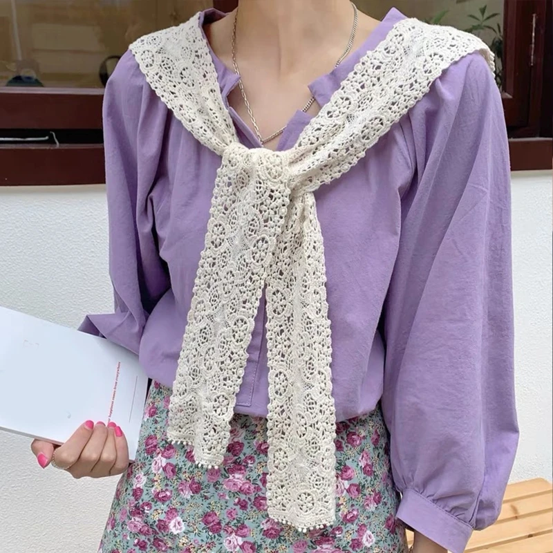 

Pastoral Style Women Knitted Knotted Scarf for Girl Spring Cotton Shawls and Wraps Cape Keeping Warm Elegant Supplies