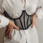 Сексуальный женский корсет в стиле панк с металлической цепью, Черный корсет с высокой талией в готическом стиле, винтажные сетчатые прозрачные корсеты для формирования талии