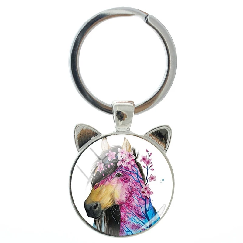 

NEW Creative Design Horse Shape Novelty Handmade Silver-plated Cat Ear Keychain Men And Women Accessories Keychain