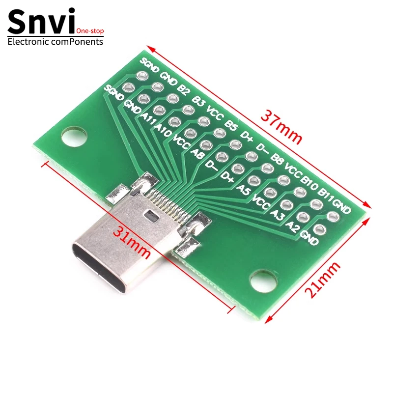 Snvi Type-C папа-мама USB 3.1 Тестовый адаптер печатной платы типа C 24P 2 54 мм Разъем для