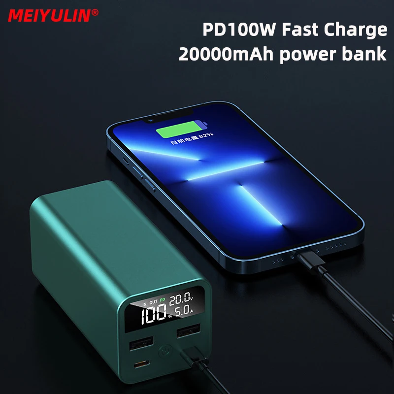 

20000mAh Power Bank Station PD100W USB C Fast Charger Portable External Battery LED lighting For iPhone Xiaomi Samsung Notebook