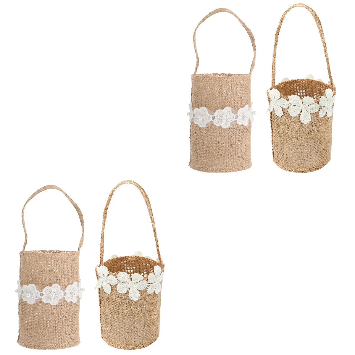 

4 pcs Flower Girl Basket Wedding Flower Girl Basket with Ribbon Decoraiton