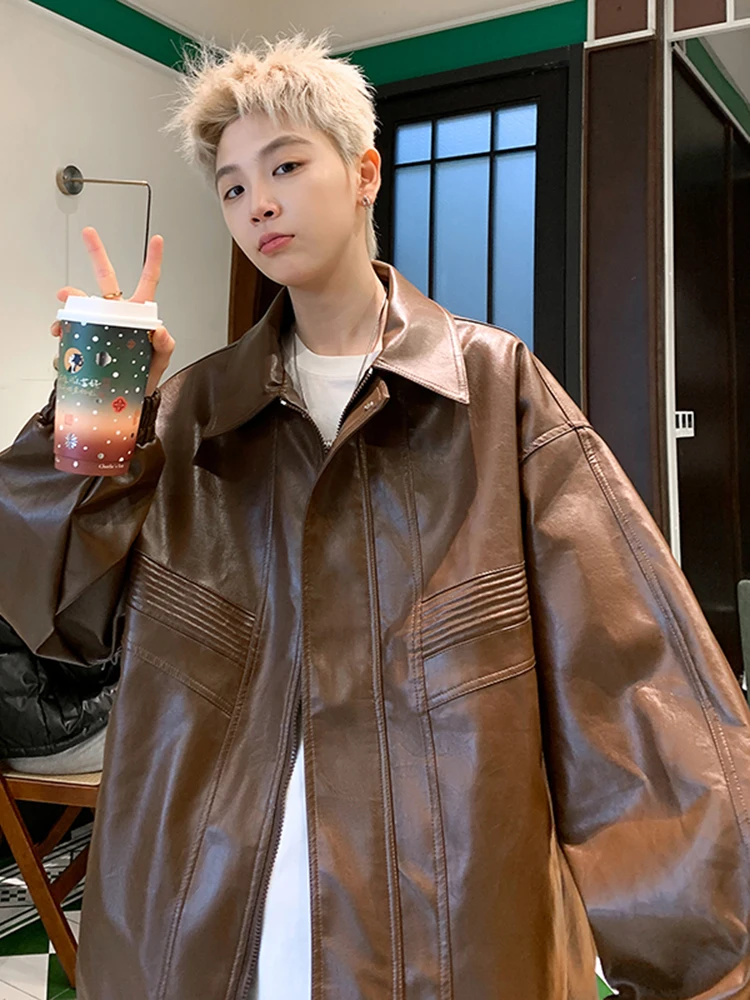 Кожаное пальто верхняя одежда мужская весенне-осенняя модная брендовая Ins