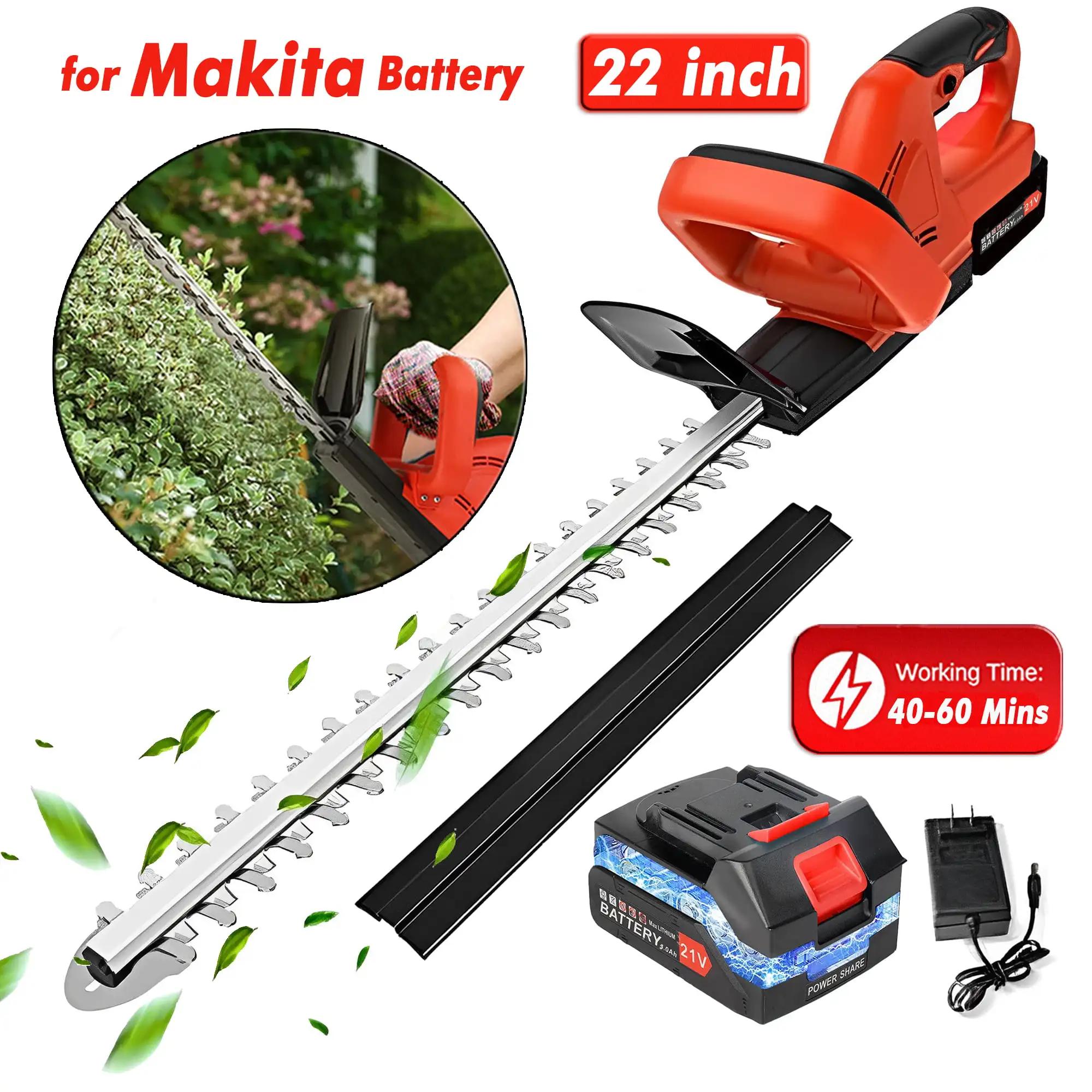 22 Inch Electric Hedge Trimmer With 3.0ah Battery & Charger 